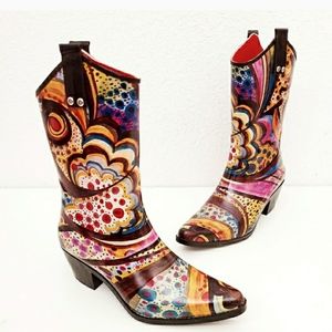 Henry Ferrera Floral Rubber Western Cowgirl Boots